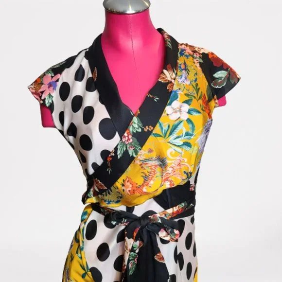 ZARA FLORAL PRINT POLAK DOT AND PATCHWORK DRESS - STUNNING - SIZE S - Picture 3 of 16